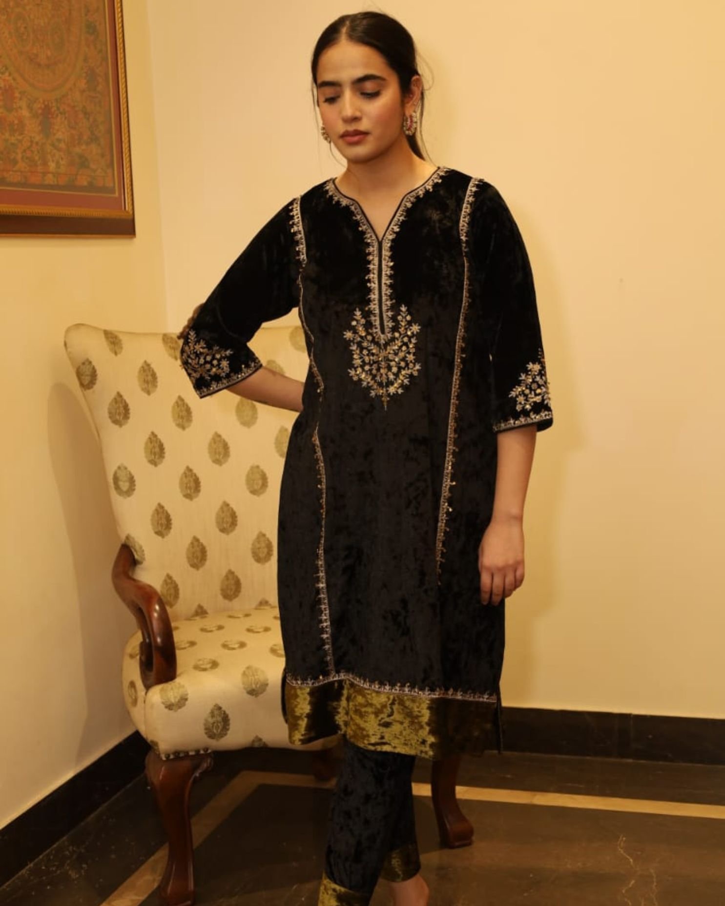 Midnight Noir Embroidered Ethnic Set
